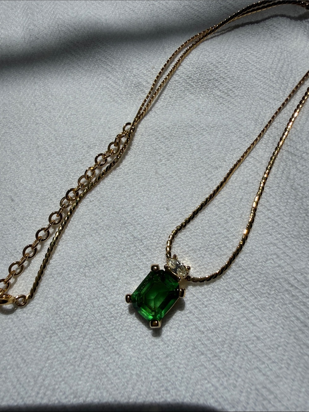 Dior Gold Chain Necklace with Green Gemstone Pendant - Picture 2 of 3